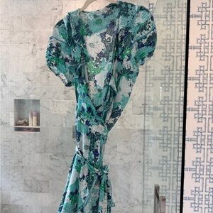 Poupette St. Barth Teal, Blue & White Floral Wrap Maxi Dress